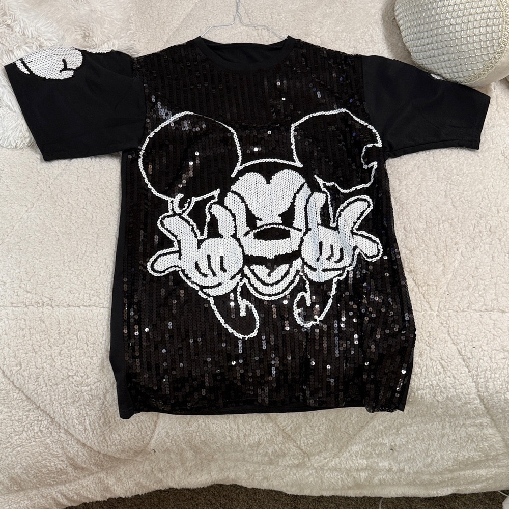 Black and White Sequin Women’s Rocker Mickey Shirt